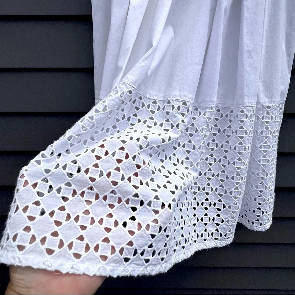 ANN TAYLOR White Eyelet Shirt Dress A-Line Cotton Lace Sleeveless Size 4 Summer - Picture 10 of 17